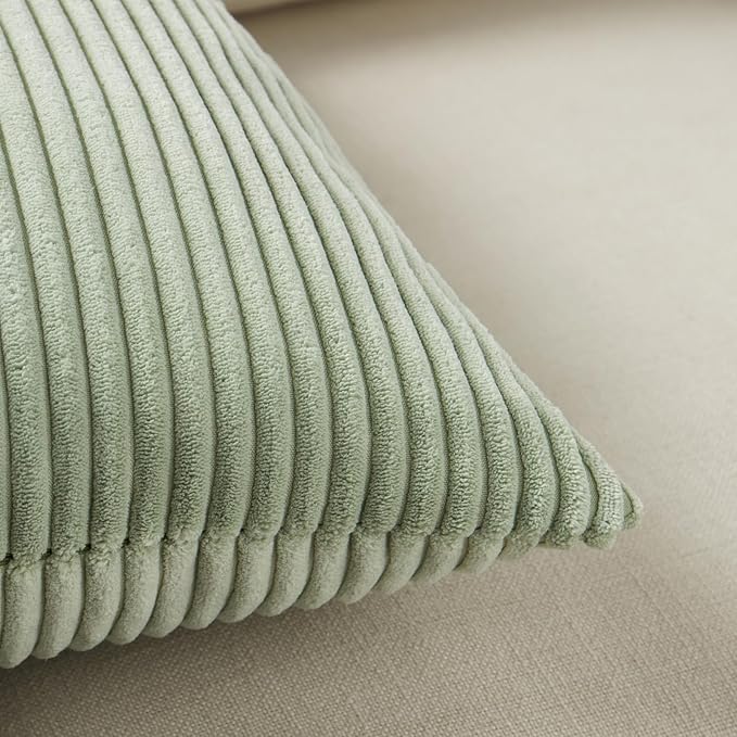 Fancy Homi 2 Packs Sage Green Decorative Throw Pillow Covers 20x20 Inch for Living Room Couch Bed Sofa, Farmhouse Boho Home Decor, Soft Corss Corduroy Patchwork Accent Square Cushion Case 50x50 cm