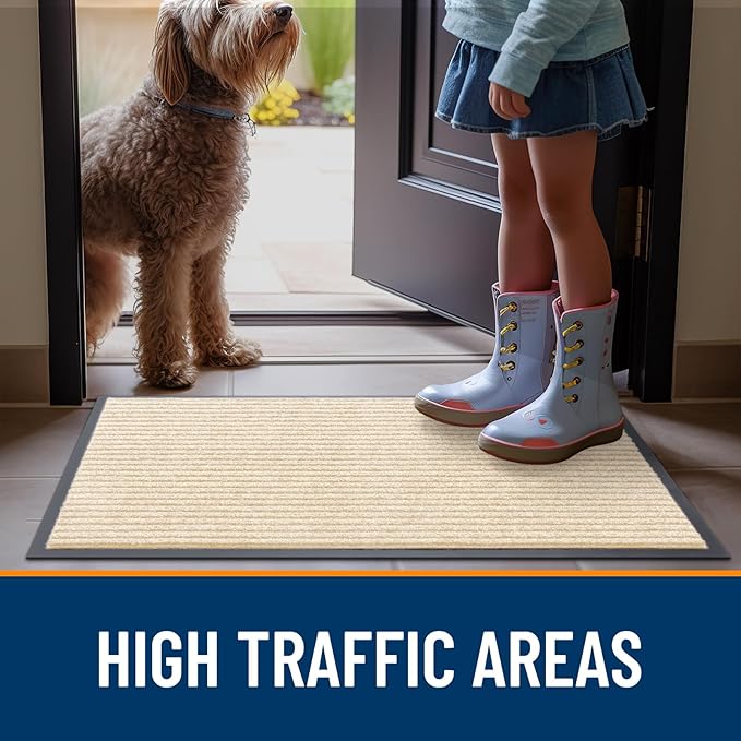 OLANLY Front Door Mat Indoor Outdoor Entrance, 2-Pack 59 x 23 Inch, Waterproof Heavy Duty Doormat, Fade Resistant, Low Profile, Easy Clean Patio Porch Welcome Floor Mats for Entry, Beige