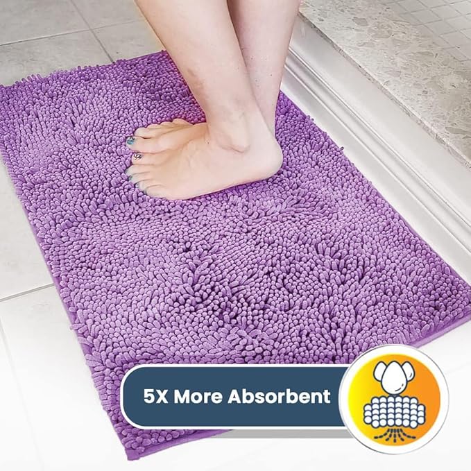 Muddy Mat® | Super Absorbent Door Mat Indoor, Microfiber Quick Dry Chenille Entryway Rug, Non-Slip Front Door Mat, Indoor Mats for Entryway, Machine Washable Pet Rug, Purple 36" x 120"