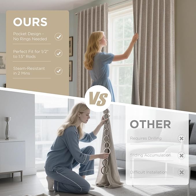 Joydeco Blackout Curtains for Bedroom - 100% Light Blocking 2 Panels Set Linen Drapes 42" W x 84" L, Thermal Insulated Room Darkening Curtains, Linen Textured for Living Room, Rod Pocket & Back Tabs