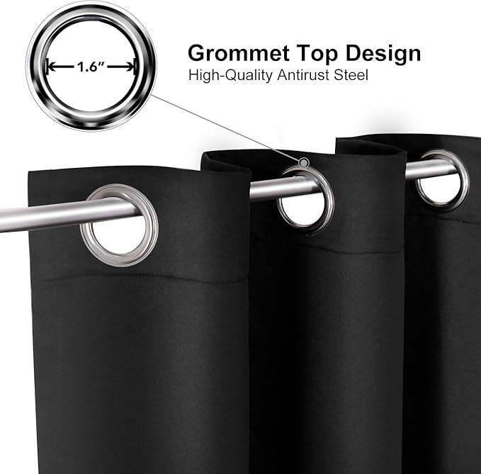 ChrisDowa Grommet Blackout Curtains for Bedroom and Living Room - 2 Panels Set Thermal Insulated Room Darkening Curtains (Black, 52W x 95L)