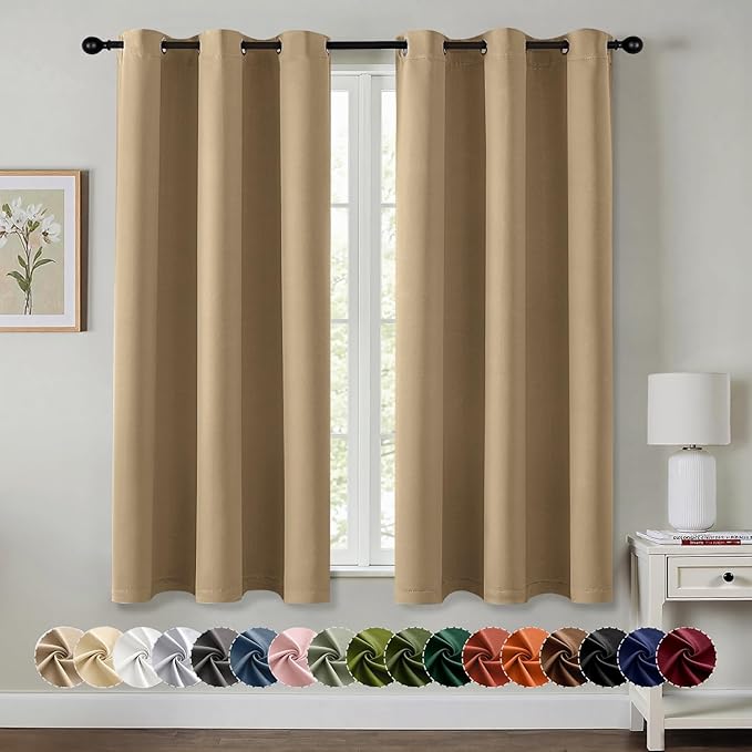 MIULEE Taupe Brown Blackout Curtains for Bedroom Living Room 45 Inches Long 2 Panels, Thermal Insulated Room Darkening Drapes Solid Grommet Noise Reduction Light Blocking Window Treatments 40x45 Inch