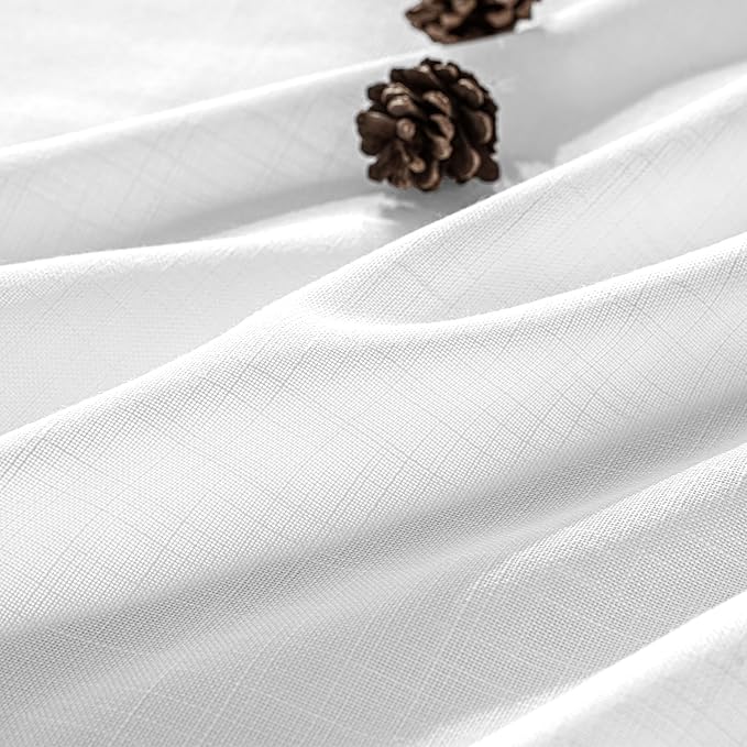 MIULEE White Linen Curtains 64 Inch Length 2 Panels for Kitchen Bedroom, Soft Thick Linen Textured Window Drapes Semi Sheer Light Filtering Back Tab Rod Pocket Burlap Look Decor