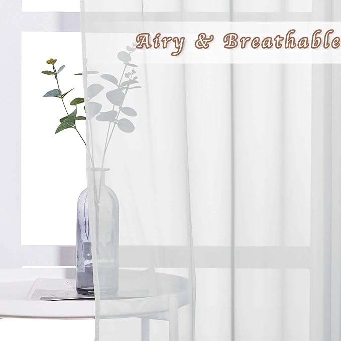 NICETOWN Light Gray Sheer Curtains - Simple Design Window Treatment Ring Top Voile Panels for Girls Room (2-Pack, W54 x L72)