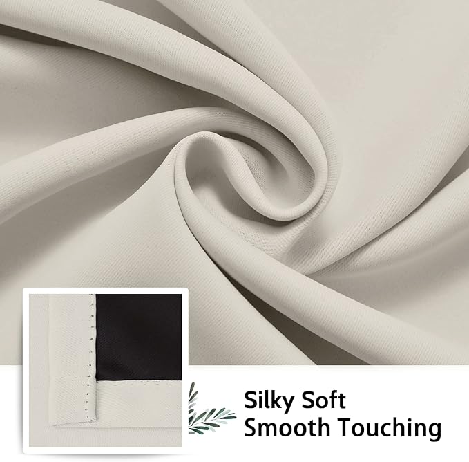 SimpleHome 100% Blackout Curtains for Bedroom,Thermal Insulated Grommet Window Drapes Room Darkening Cream Curtains for Living Room with Black Back,42 x 63 Inch,2 Panels