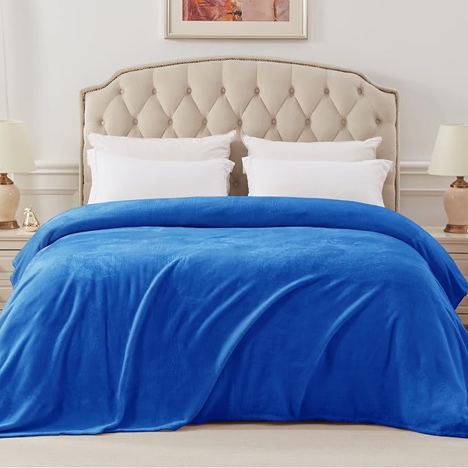Exclusivo Mezcla Fleece Blanket King Size for Bed, Super Soft and Warm, All Season, Cozy, Plush, Lightweight, 90x104 Inches, Cobalt Blue