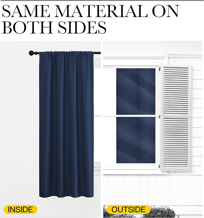 NICETOWN Kitchen Curtains, Short Blackout Curtains & Drapes, Thermal Insulated Rod Pocket Window Treatment Draperies for Nursery (Navy, 34" x 40", Set of 2)