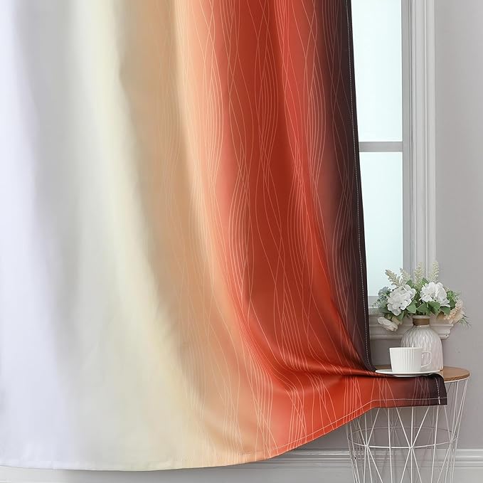 Estelar Textiler Burnt Orange & Greyish White Ombre Blackout Curtains 96 Inch Length 2 Panels, Light Blocking Thermal Insulated Room Darkening Window Drapes for Bedroom/Living Room, 52x96 Inch