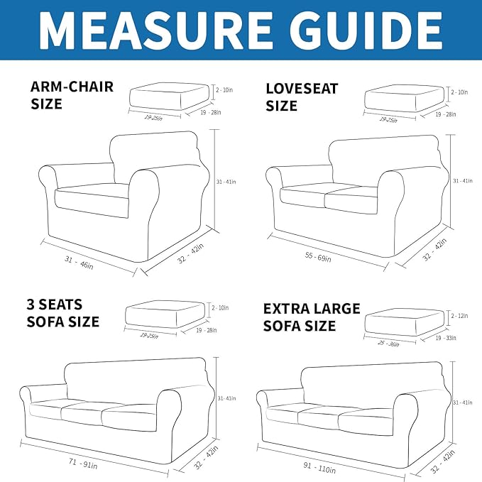 XINEAGE 2026 New 3 Pieces Couch Covers for 2 Cushion Sofa Super Stretch Loveseat Slipcover Pet Dog Universal Slip Cover Anti Slip Love Seat Furniture Protector (Navy Blue, 55"-69")