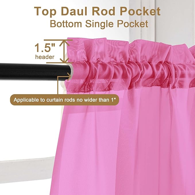 Chyhomenyc Hot Pink Sheer Curtains 84 Inches Long 2 Panels Set, Light Filtering Soft Airy Window Curtains, Rod Pocket for Living Room Bedroom Window Drapes, 42Wx84L Inch, 2PCS