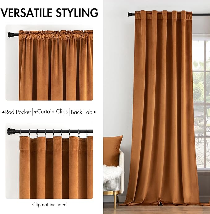 MIULEE Velvet Curtains 108 inches Long 2 Panels - Luxury Blackout Curtains for Bedroom Living Room Thermal Insulated Noise Reducing Super Soft Window Drapes Rod Pocket & Back Tab, Gold Brown