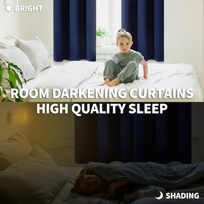 BGment Blackout Curtains for Bedroom - Grommet Thermal Insulated Room Darkening Curtains for Living Room, Set of 2 Panels, Each 46 x 84 Inch, Navy Blue