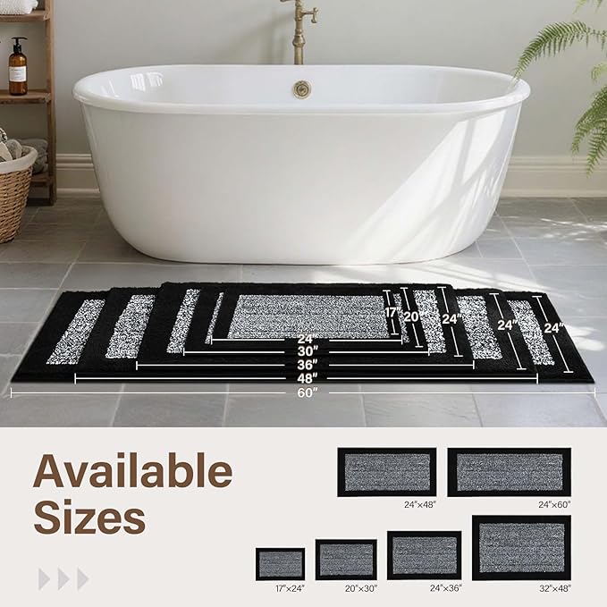 Bathroom Rugs 24x17 Non Slip Washable, Black Bath Mat for Bathroom Floor Tub, Soft Absorbent Quick Dry Mats for Shower, Bathtub,Home Decor
