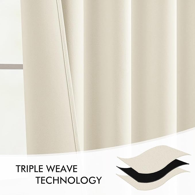 MIULEE Birch Back Tab Blackout Curtains 108 Inch Long 2 Panels Set for Bedroom, Rod Pocket/Pinch Pleat Extra Long Thermal Insulated Living Room Darkening Pleated Light Blocking Drapes