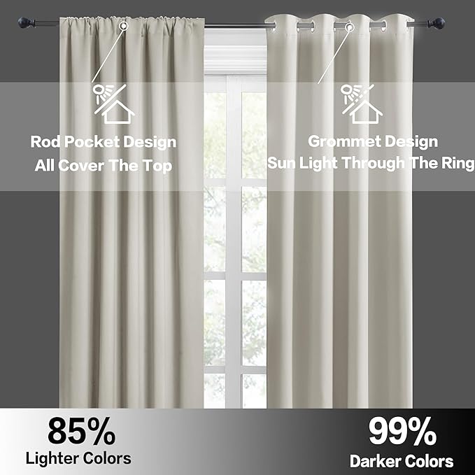 RYB HOME Half Curtain Tiers 36 inch Length, Rod Pocket Summer Heat Blocking Thermal Insulated Short Curtains for Small Window, Width 34 by Length 36, Natural, 2 Panels