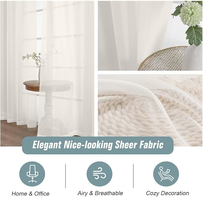 Ivory Sheer Curtains 216 Inches Long, Extra Long Light Filtering Scarf Curtains for Wedding Party Ceremony Canopy Decor, Window Voile Sheer Drapes, Dual Rod Pocket, 2x42Wx216L Inches