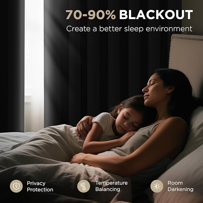 Joydeco Blackout Patio Sliding Door Curtains 90 Inches Long, Grommet Privacy Room Divider Curtains, Extra Wide Thermal Blackout Drapes for Bedroom Living Room (Black, 80Wx90L, 1 Panel)