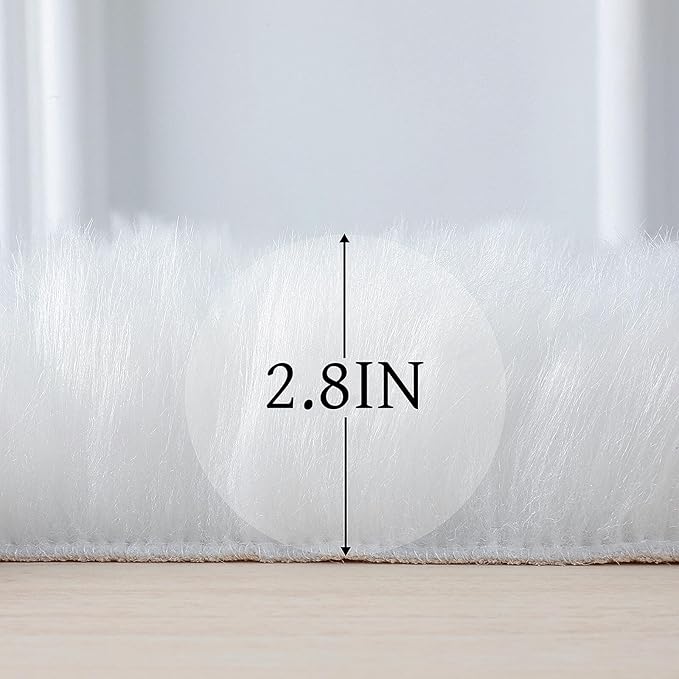 linmopm Faux Fur Rug White Sheepskin Shag Fluffy Fuzzy 6x9 ft Rugs for Bedroom Bedside Bed Floor Living Room Plush Rectangle High-Density Cushion Carpet Super Sofa Cover