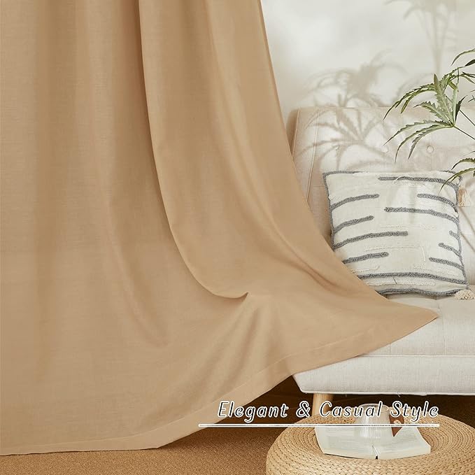NICETOWN Linen Flax Semi Sheer Curtains 92" Length, Grommet Window Treatments Privacy Added with Light Penetration Vertical Drapes for Loft/Home Office, Burlap, W55 x L92, 2 Panels