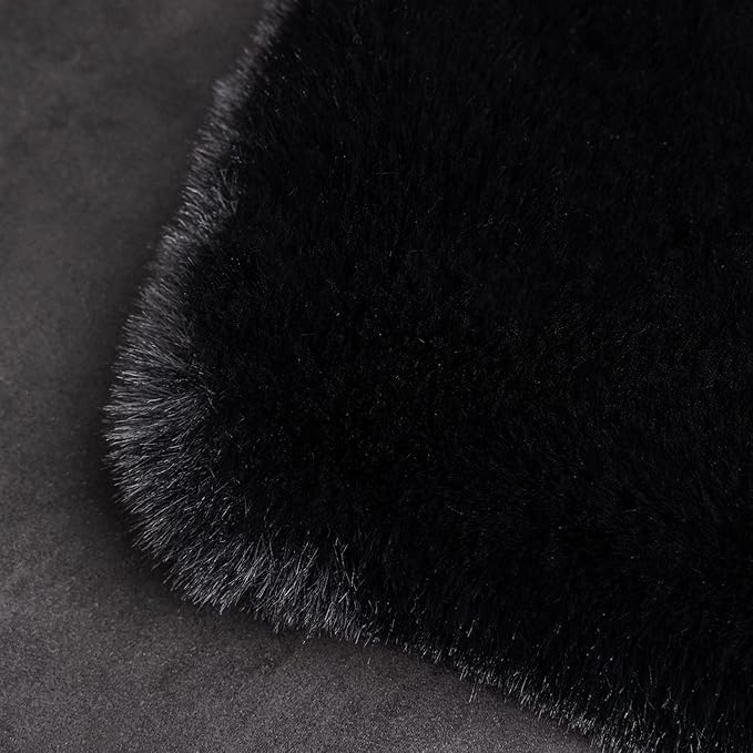 Ghouse Faux Rabbit Fur Round Rug 8ft Black Round Rugs for Bedroom Decor Fluffy Area Rugs for Living Room, no-Shedding Carpet Sheepskin Washable Rug Rome Decor