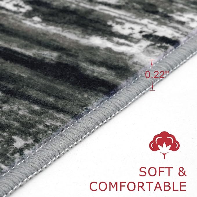 KOZYFLY Modern Abstract Hallway Runner Rug, 2.6x8 Washable Rug Runner Non-Slip Soft Striped Kitchen Runner Rugs, Print Black Grey Carpet Runner for Entryway Bathroom Laundry Room Foyer