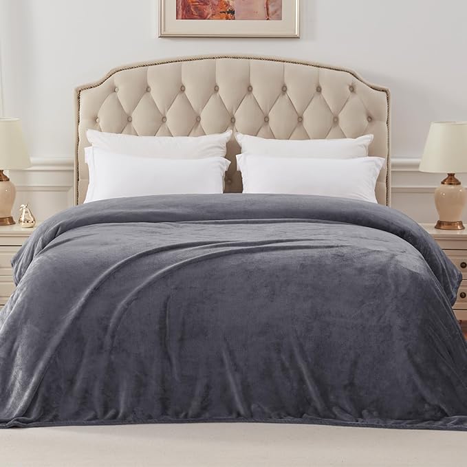 Exclusivo Mezcla Fleece Blankets Queen Size for Bed, Super Soft and Warm, All Season, Cozy, Plush, Lightweight, 90x90 Inches, Dark Grey