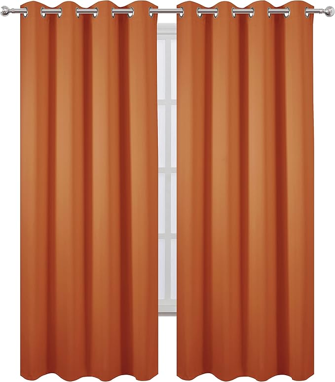 LEMOMO Blackout Curtains 52 x 84 inch/Orange Curtains Set of 2 Panels/Thermal Insulated Room Darkening Bedroom Curtains