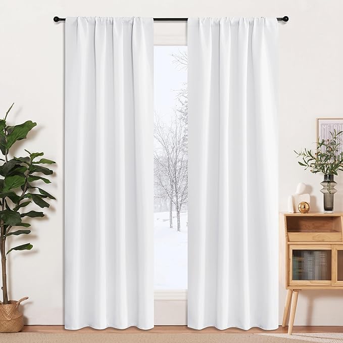 RYB HOME 2 Panels Doorway Curtains, Thermal Insulated Privacy Rod Pocket Easy Installation Drapes for Living Room Bedroom Dining Room, Width 34 by Length 80, Pure White