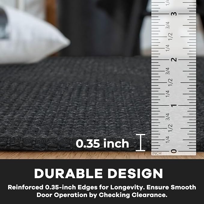 KOZYFLY Rugs for Entryway 3x5 ft Washable Area Rug Non Slip Rubber Backed Entry Rug Woven Indoor Door Mat Cotton Kitchen Rugs Floor Carpet for Entryway, Foyer, Backdoor, Black/Dark Grey