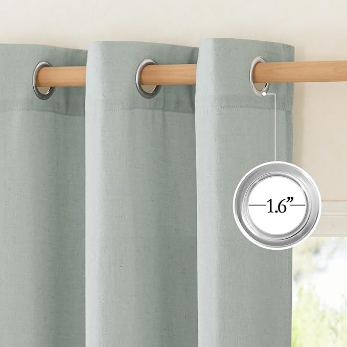NICETOWN Linen Blend Kitchen Curtains 54 inches Long, Grommet Cafe Curtains & Drapes Privacy Added with Light Filtering Window Treatments for Nuersery, Sage Green, 2 Panels, W55 x L54