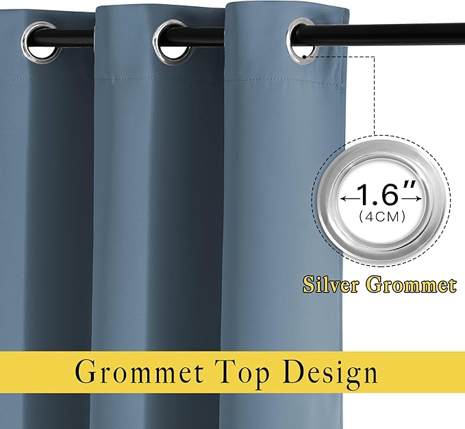 NICETOWN Room Darkening Drapes for Nursery - (52 inches Width by 108 inches Length, Smoky Blue, 1 Pair) Light Blocking Curtain Panels for Bedroom Boys Room, Soft Fabric Window Treatment