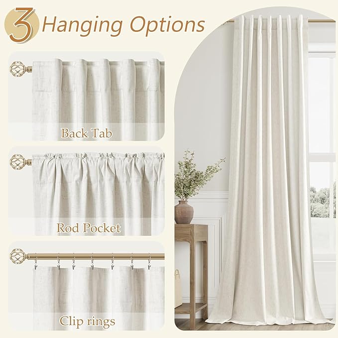 Guken Cream 100% Blackout Linen Curtains 104 Inch Length 2 Panels Set for Living Room Bedroom Back Tab Thermal Insulated Black Out Drapes Room Darkening Window Curtains