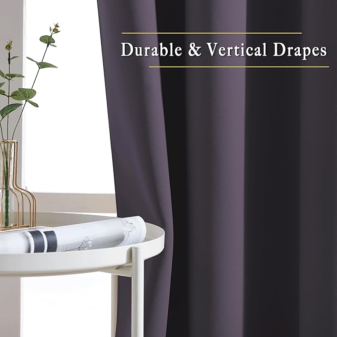 NICETOWN Bedroom Blackout Curtains and Drapes 54" L - Window Treatment Thermal Insulated Solid Grommet Blackout Draperies for Home Office (Greyish Purple, 2 Panels=92" Wide)