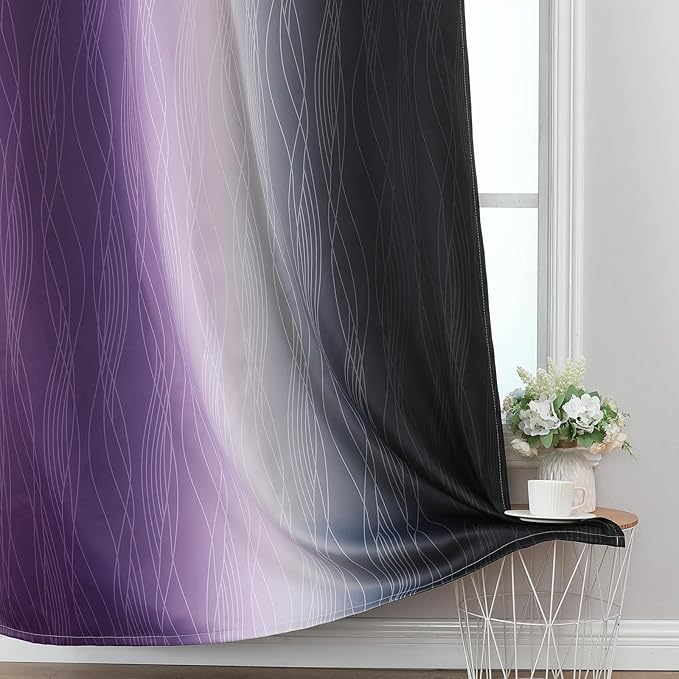 Estelar Textiler Purple and Black Blackout Curtains for Living Room, Full Room Darkening Grommet Ombre Curtains for Bedroom, Thermal Insulated Light Blocking Gradient Drapes, 52Wx72L, 2 Panels