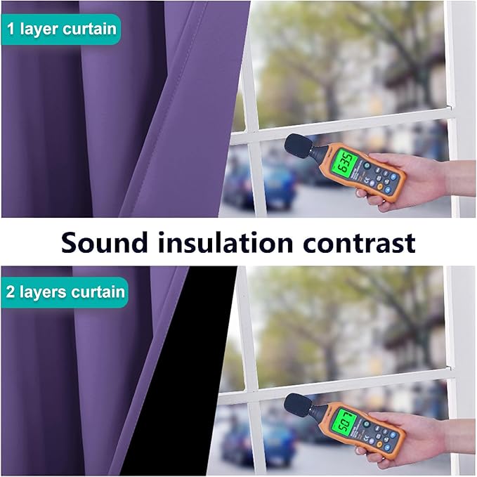 NICETOWN 100% Blackout Curtains with Black Liners, Thermal Insulated Full Blackout 2-Layer Lined Drapes, Noise Cancellation Window Draperies for Dining Room (Lilac Purple, 2 Panels, 55" W by 57" L)
