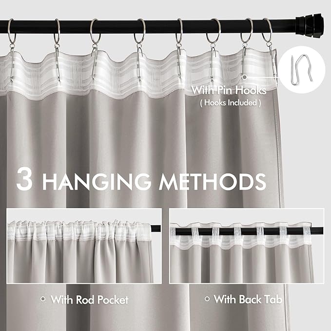 MIULEE Stone Back Tab Blackout Curtains 84 Inch Length 2 Panels Set for Living Room Bedroom Privacy, Rod Pocket/Pinch Pleat Thermal Insulated Room Darkening Pleated Light Blocking Drapes
