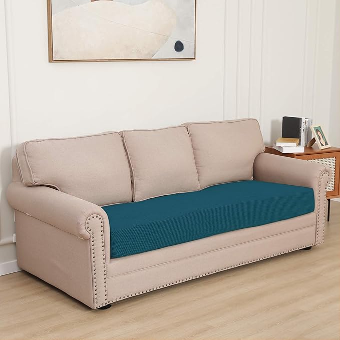 Easy-Going Stretch Cushion Cover Sofa Cushion Furniture Protector Seat Sofa slipcover Cover Soft Flexibility with Elastic Bottom(Oversized Sofa Cushion, Peacock Blue)