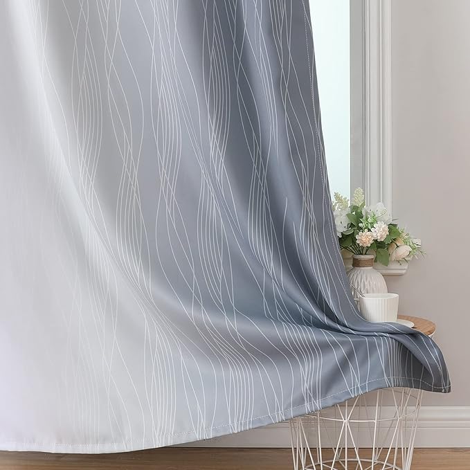 Estelar Textiler Grey and Greyish White Blackout Curtains 54 Inch Length, Light Blocking Gradient Grommet Drapes for Living Room, Thermal Insulated Ombre Curtains for Bathroom,42Wx54L,2 Panels