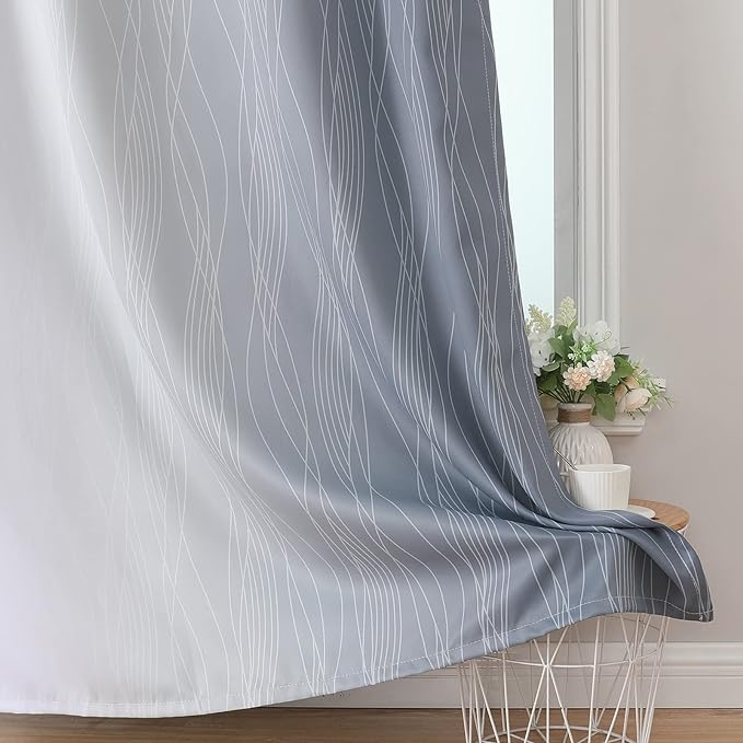 Estelar Textiler Full Room Darkening Greyish White and Grey Blackout Curtains 84 Inch Length 2 Panels Set, Ombre Thermal Insulated Full Light Blocking Grommet Gray Blackout Drapes for Bedroom, 42Wx84L