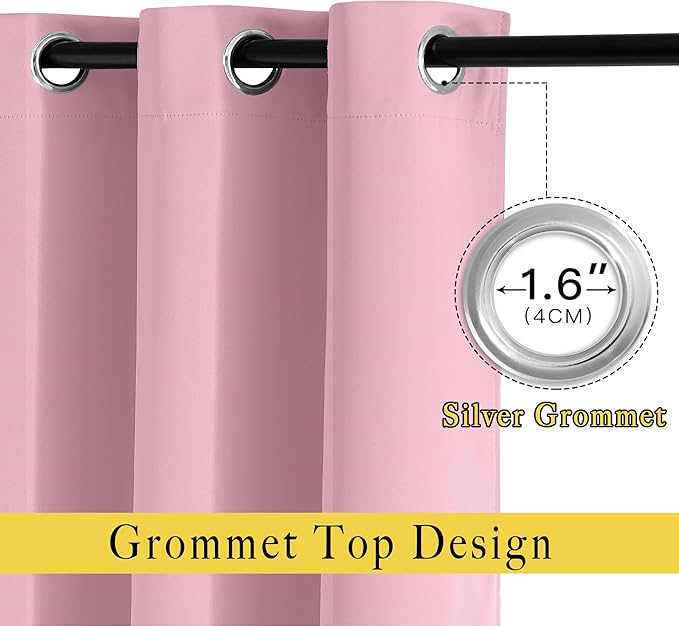 NICETOWN Crystal Pink Blackout Curtains & Drapes - Thermal Insulated Grommet Blackout Light Blocking Room Darkening Large Window Treatments for Bedroom/Living Room (2 Panels, W66 x L90)