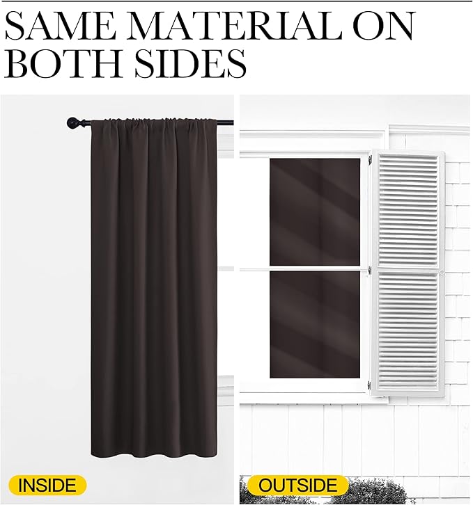 NICETOWN Blackout Curtain Panels 72 inches - Energy Saving Thermal Insulated Solid Rod Pocket Blackout Curtains for Bedroom (1 Pair, 52 inches by 72 Inch, Toffee Brown)