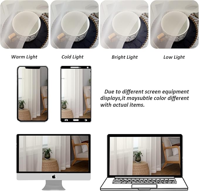 Chyhomenyc Ivory Sheer Valances for Windows - Light Filtering Small Kitchen Curtains, Rod Pocket Short Top Window Treatment Decor for Living Room Bathroom Basement, 42Wx16L inches, 2 Panels