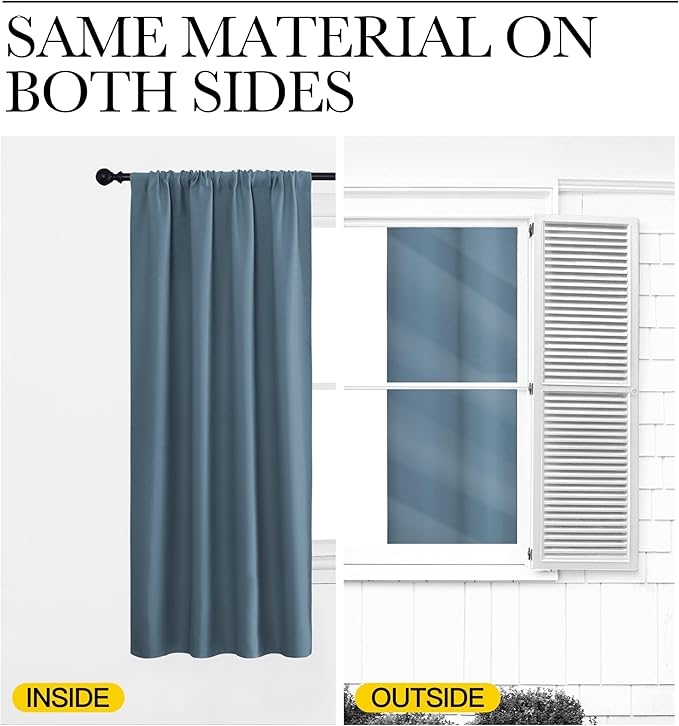 NICETOWN Blackout Curtains for Living Curtains, Smoky Blue, 1 Pair, 34-inch W x 72-inch L, Home Decorations Thermal Insulated Solid Pole Top Blackout Drapes for Living Room