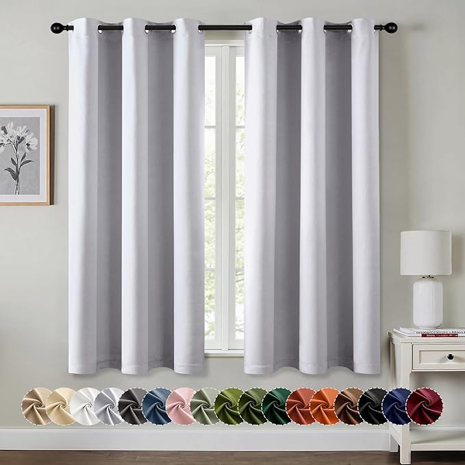 MIULEE Greyish White Blackout Curtains for Bedroom Living Room 63 Inches Long 2 Panels, Thermal Insulated Room Darkening Drapes Grommet Noise Reduction Light Blocking Window Treatments 34x63 Inch