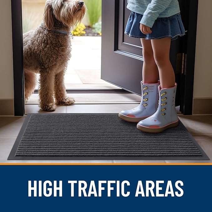 OLANLY Front Door Mat Indoor Outdoor Entrance, 2-Pack 71 x 47 Inch, Waterproof Heavy Duty Doormat, Fade Resistant, Low Profile, Easy Clean Patio Porch Welcome Floor Mats for Entry, Charcoal Grey