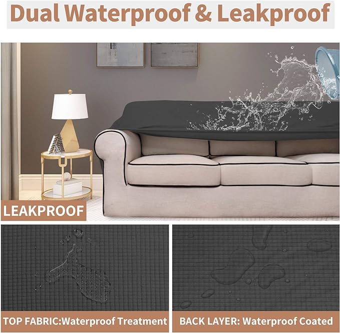 Easy-Going 100% Waterproof Couch Cover, Dual Waterproof Sofa Cover, Stretch Jacquard Sofa Slipcover, Leakproof Furniture Protector for Kids, Pets, Dog and Cat (Oversized Sofa, Dark Gray)