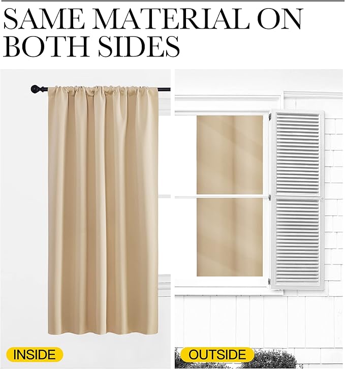 NICETOWN Blackout Room Darkening Curtains - Home Decoration Light & Noise Reducing Thermal Insulated Window Draperies with Rod Pocket Top (Biscotti Beige, 2 Panels, 34 inches Wide x 54 inches Long)
