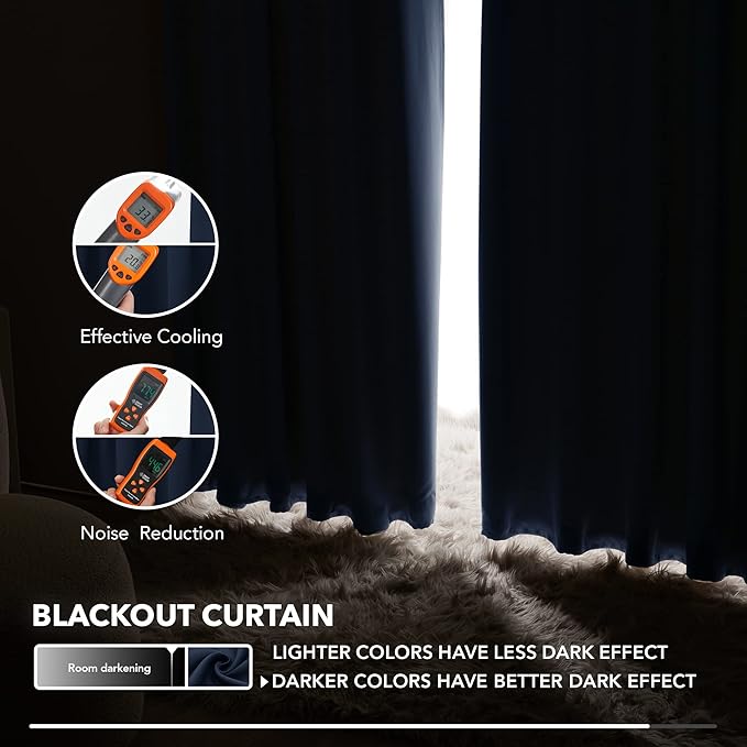 Deconovo Blackout Curtains, Thermal Insulated, W42 x L72 2 Panels, Back Tab, Machine Washable, Room-Darkening Drapes for Bedroom/Living Room Navy Blue