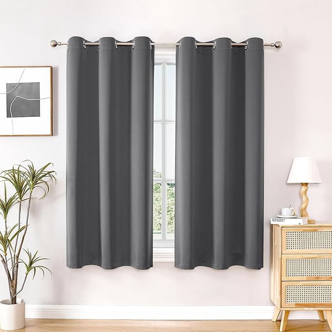 ChrisDowa Small Window Curtains 40 inches Long for Bedroom - Grommet Short Thermal Insulated Room Darkening Curtains for Kitchen (2 Panels, Grey, 29 x 40 Inch)