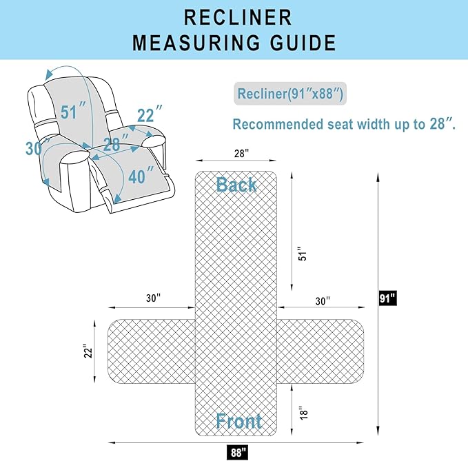 Recliner Chair Covers Reversible Sofa Cover Couch Cover for Pets Lazy Boy Furniture Protector(28''Recliner,Dark Blue/Light Grey)